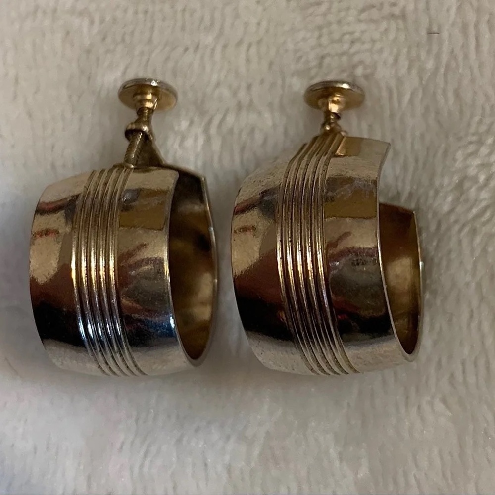 1970s Vintage Gold Wide Clip On Hoop Earrings